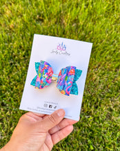 Load image into Gallery viewer, Faux Leather Hair Bow | Summer Flamingos Hair Bows