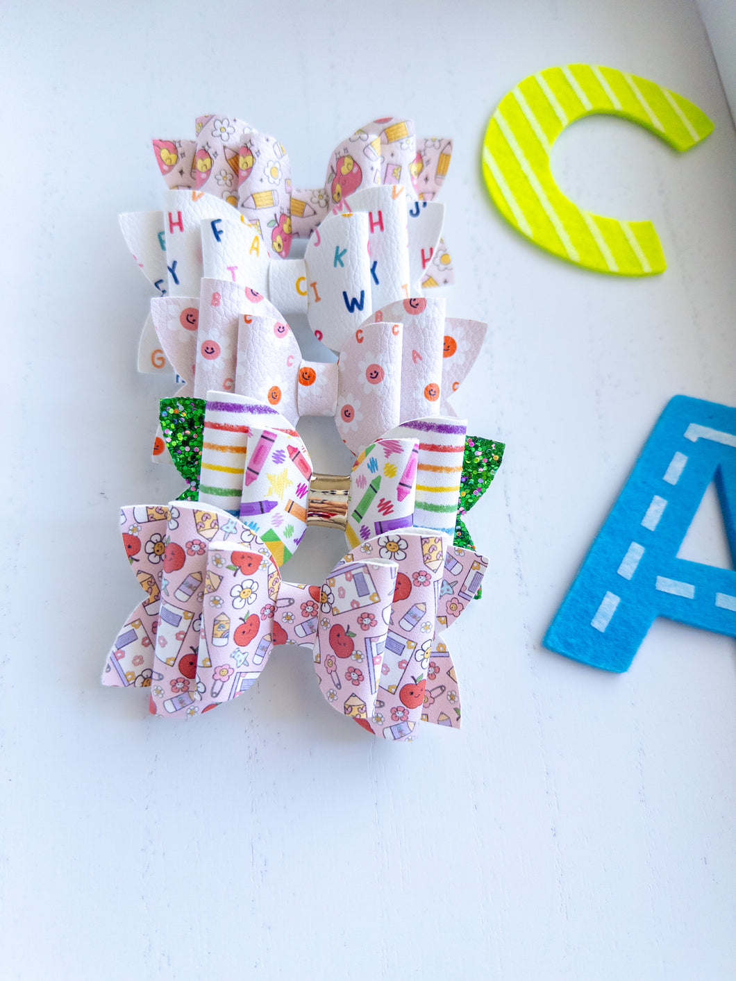 Faux Leather Beauty Bows |Medium School Print Bows