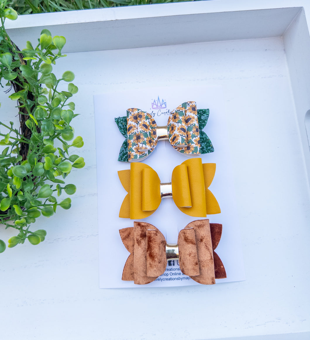 Faux Leather Beauty Bows | Sunflowers Set of 3 Medium