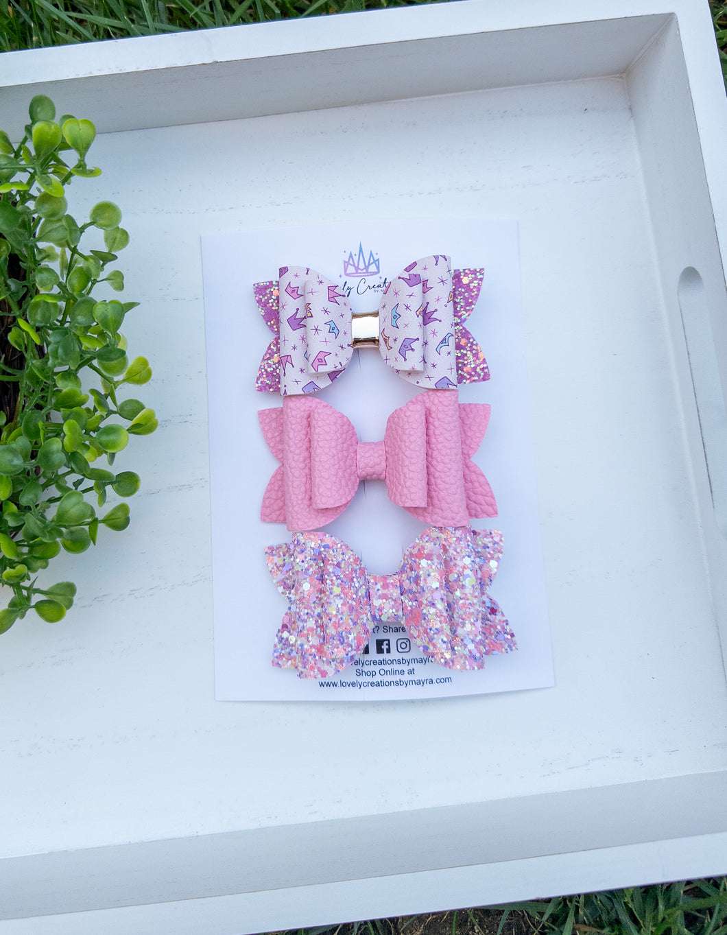 Faux Leather Beauty Bows | Princess Medium Set of 3