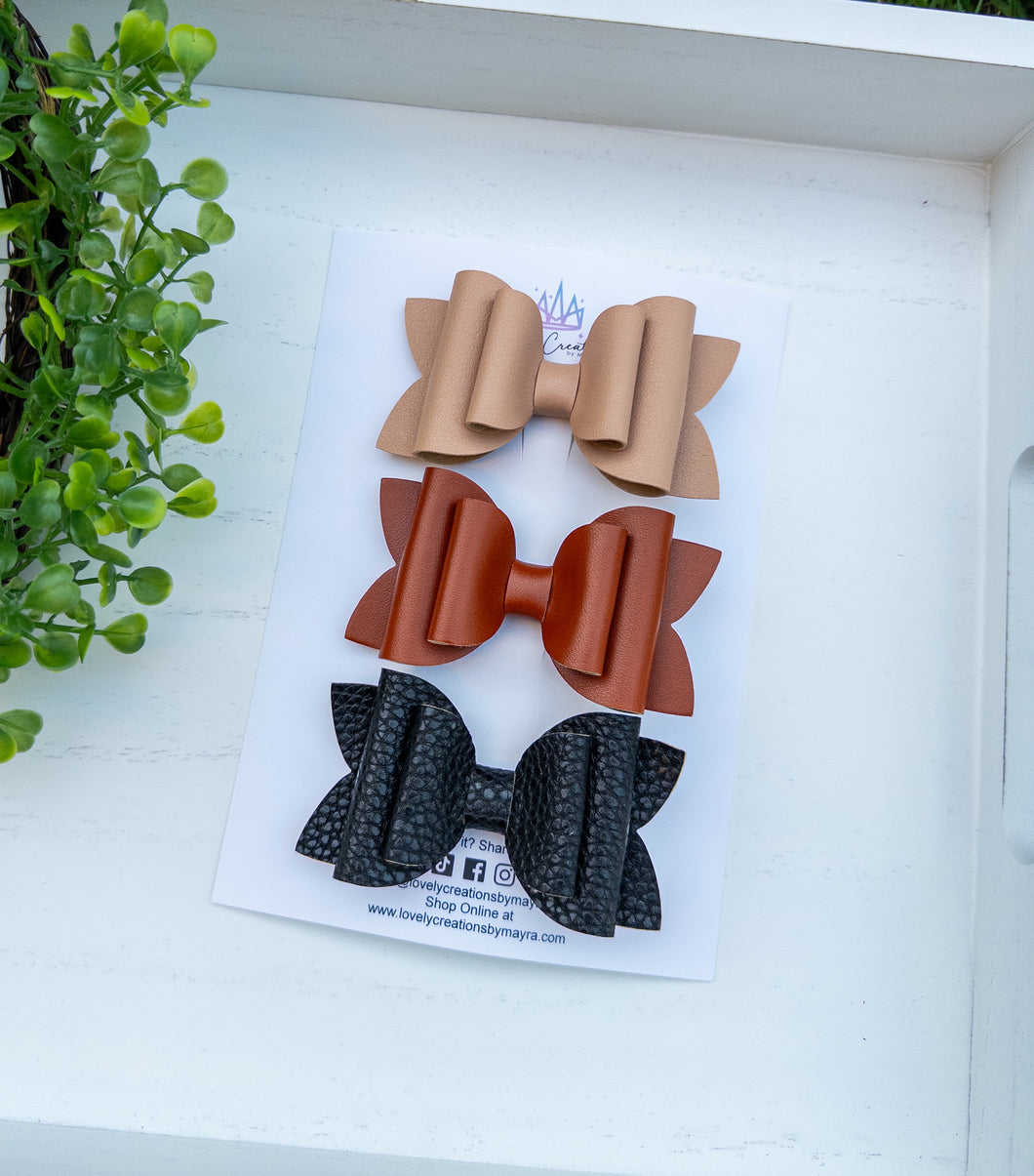 Faux Leather Beauty Bows | Best Sellers Solid Medium Set of 3