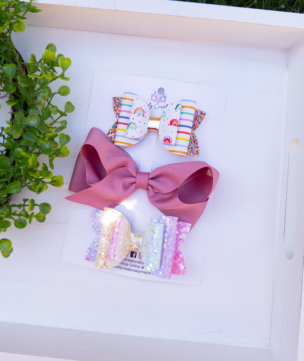Faux Leather Beauty Bows | Rainbows Medium Set of 3
