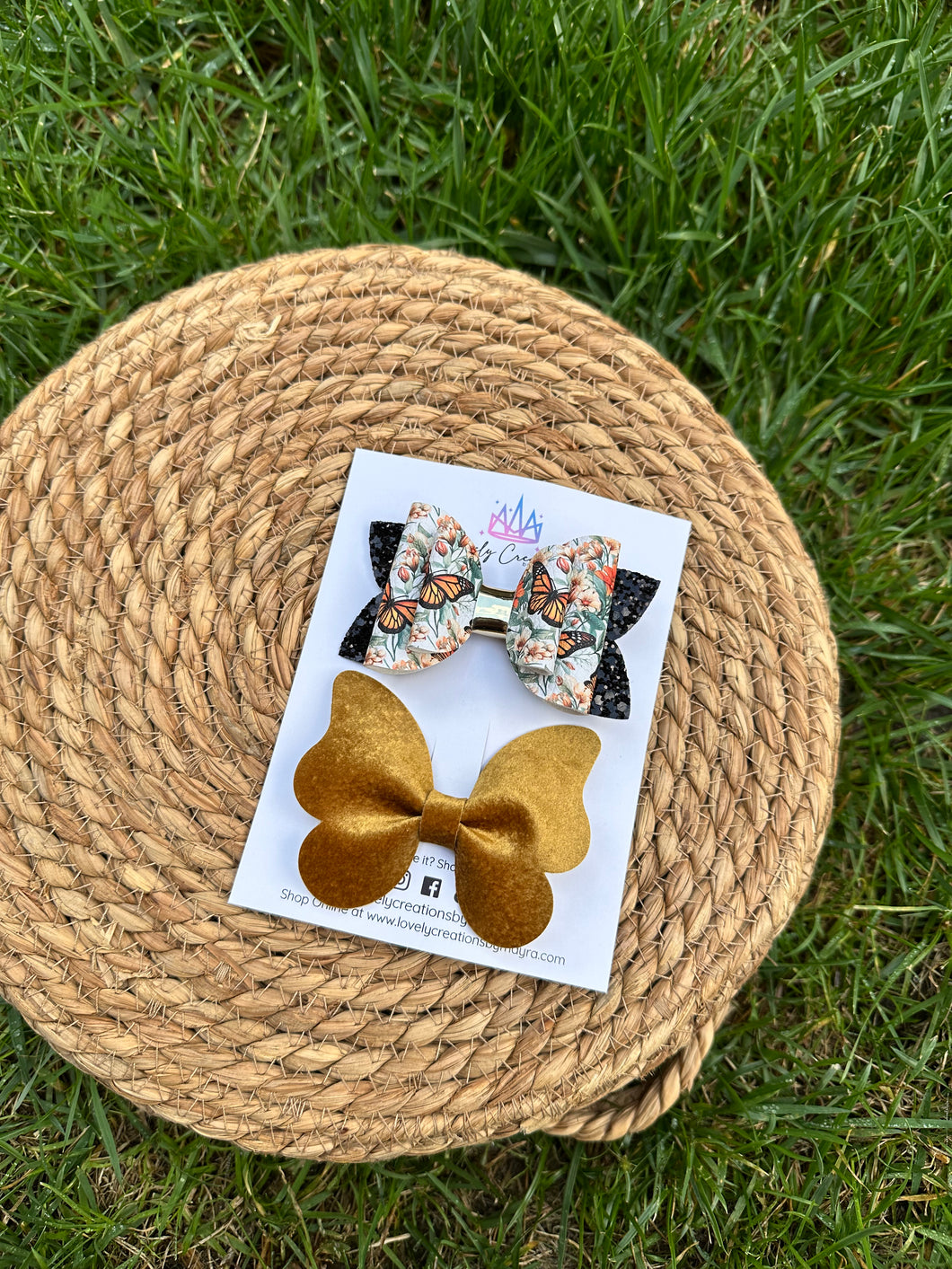 Faux Leather Beauty Bows | Butterfly Hair Bow Set of 2