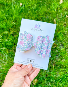 Faux Leather Hair Bow |Spring Floral Bows