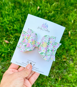 Faux Leather Hair Bow |Spring Floral Bows