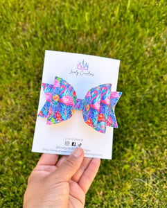 Faux Leather Hair Bows | Summer Flamingos