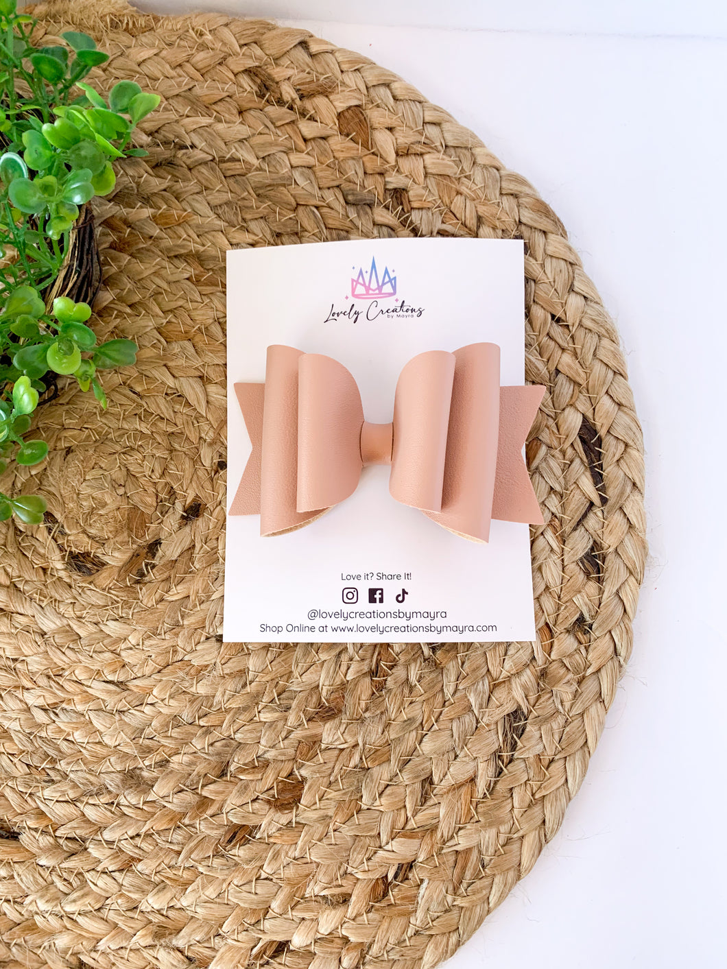 Blush Smooth Faux Leather Hair Bow