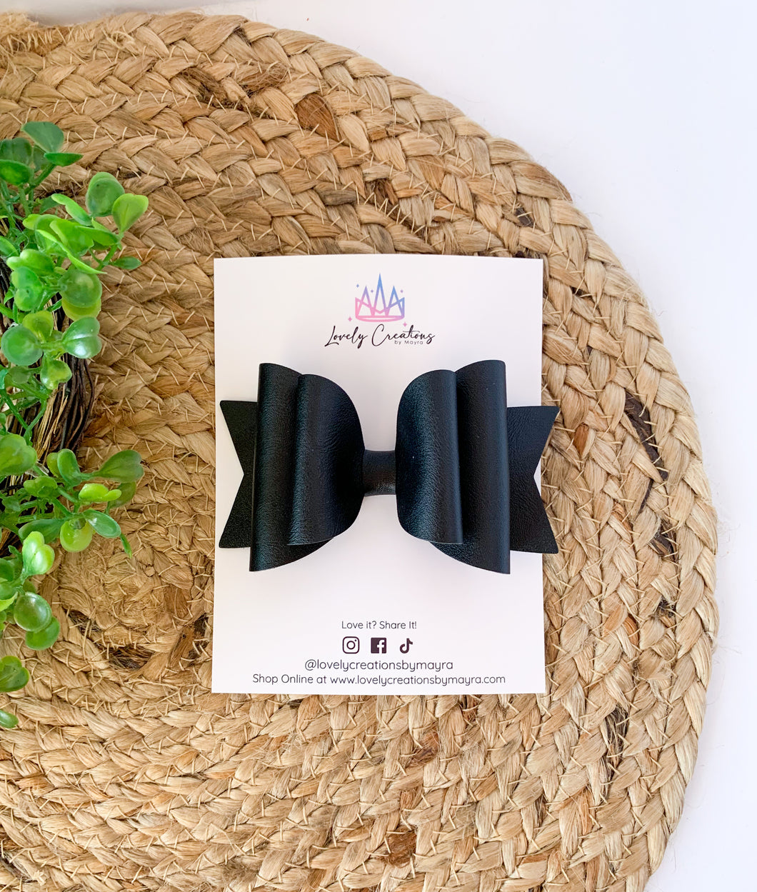 Black Smooth Faux Leather Hair Bow