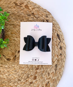 Black Smooth Faux Leather Hair Bow