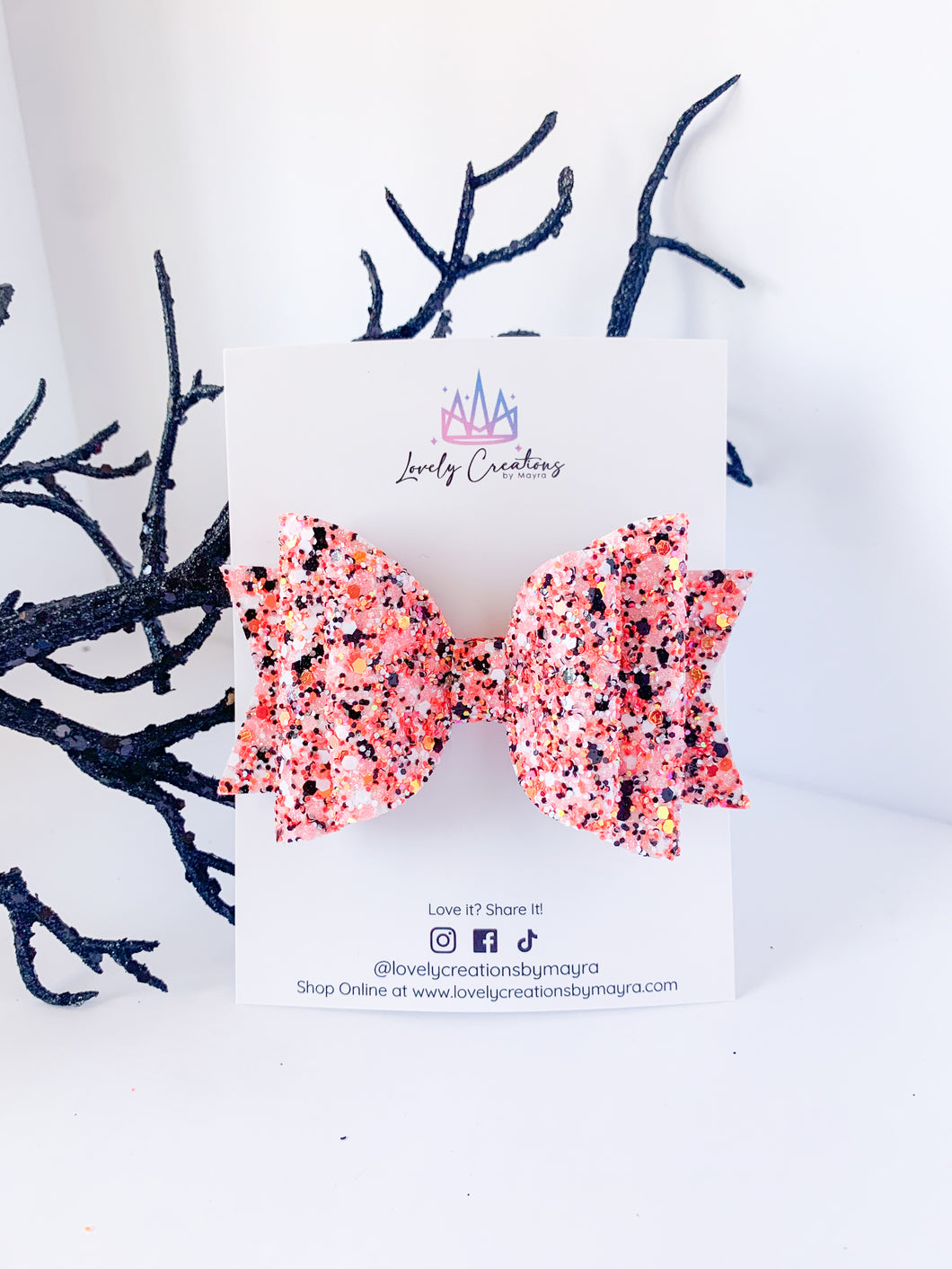 Pink Halloween Glitter Dolly Hair Bow